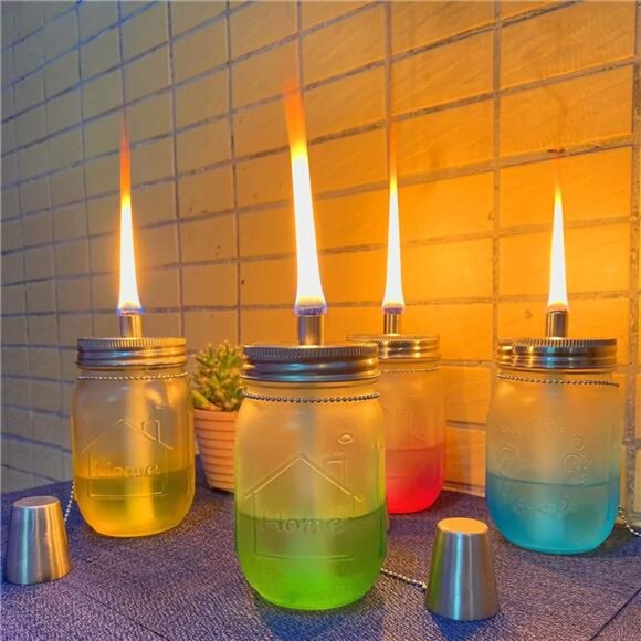 Mason Jar Tabletop Torch Kits,4 Pack Longlife Fiberglass Wicks,Stainless Steel - Picture 7 of 8